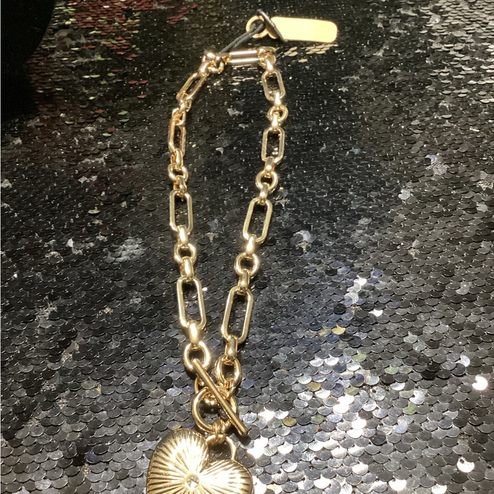 Gold Heart Pendant Choker Necklace 16”.